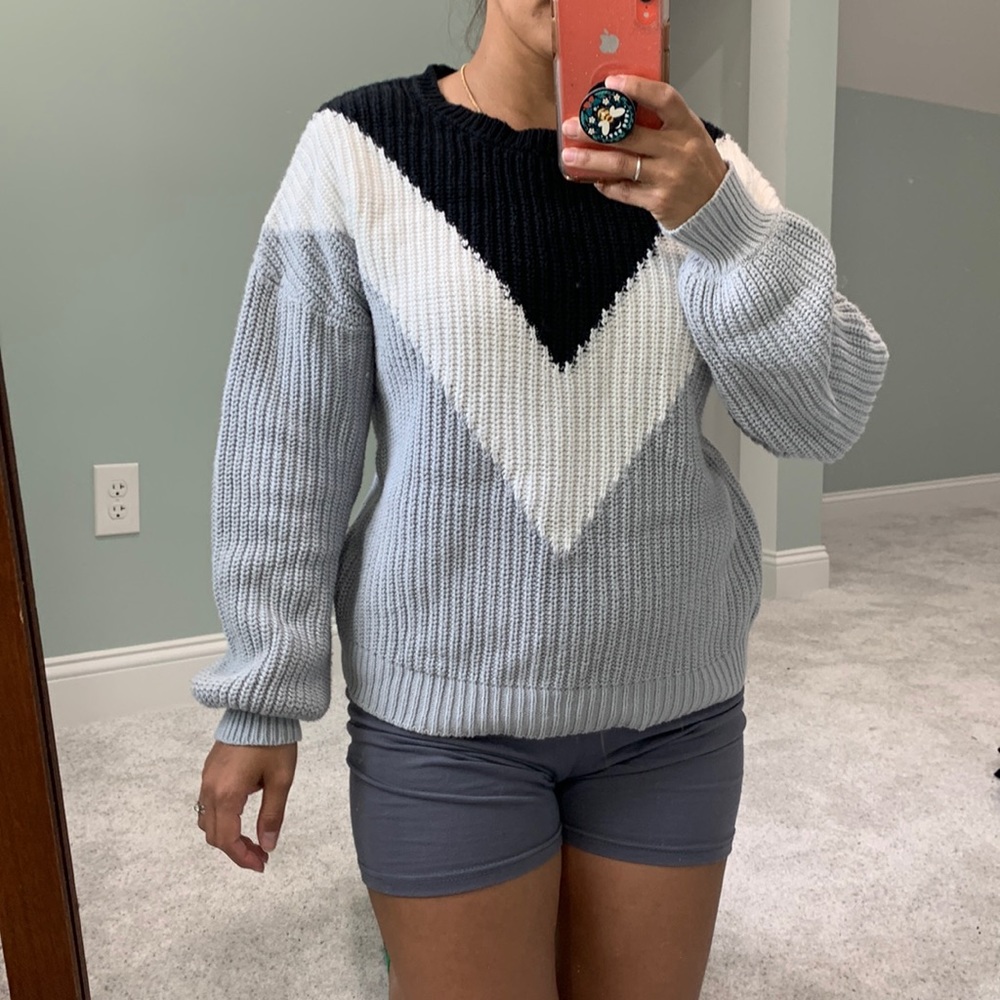 Black white and gray knitted sweater